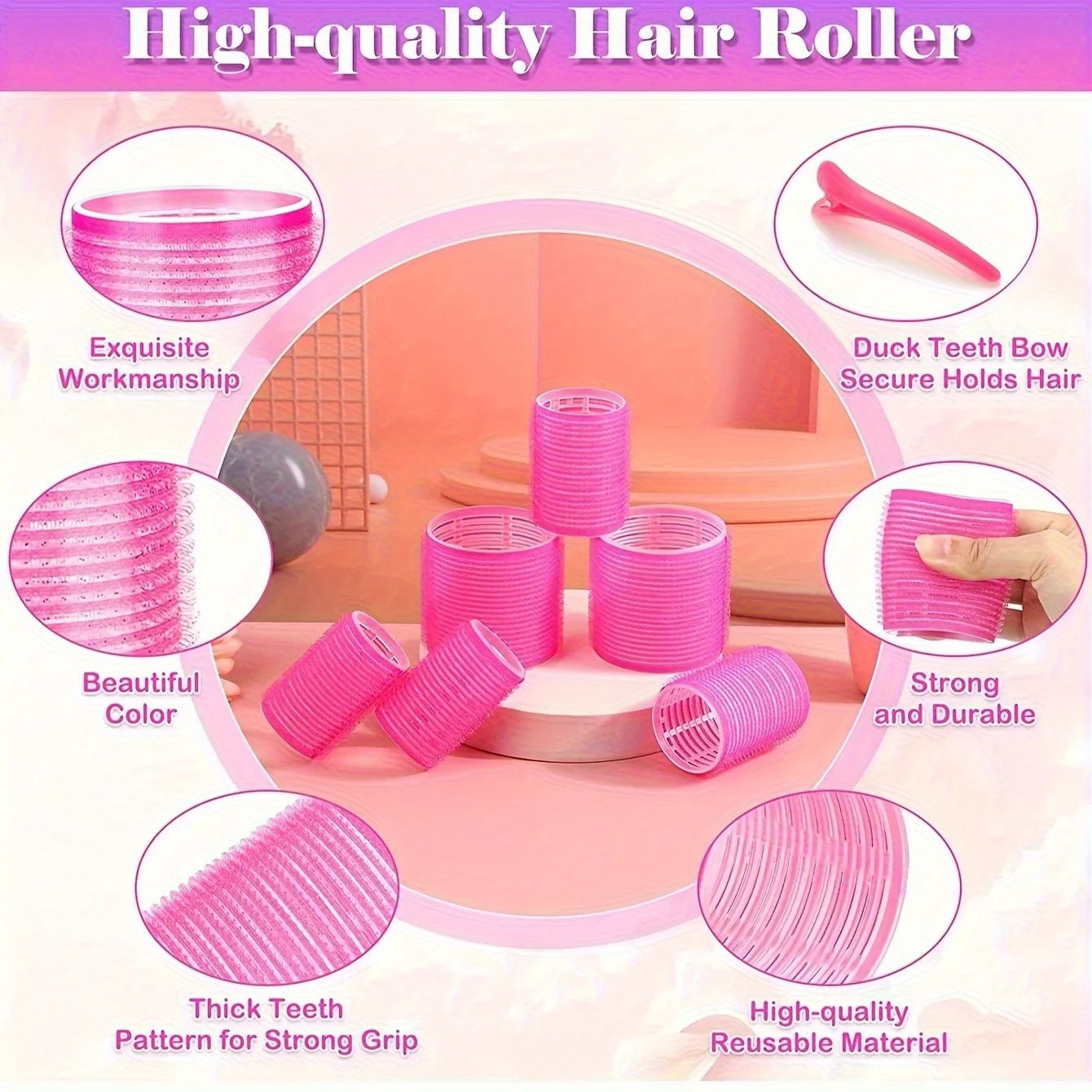Set de 31 Piezas de Rizadores de Cabello sin Calor con 18 Rodillos Autoadherentes, 12 Pinzas y Gorro de Satén para Ondas Naturales Durante la Noche