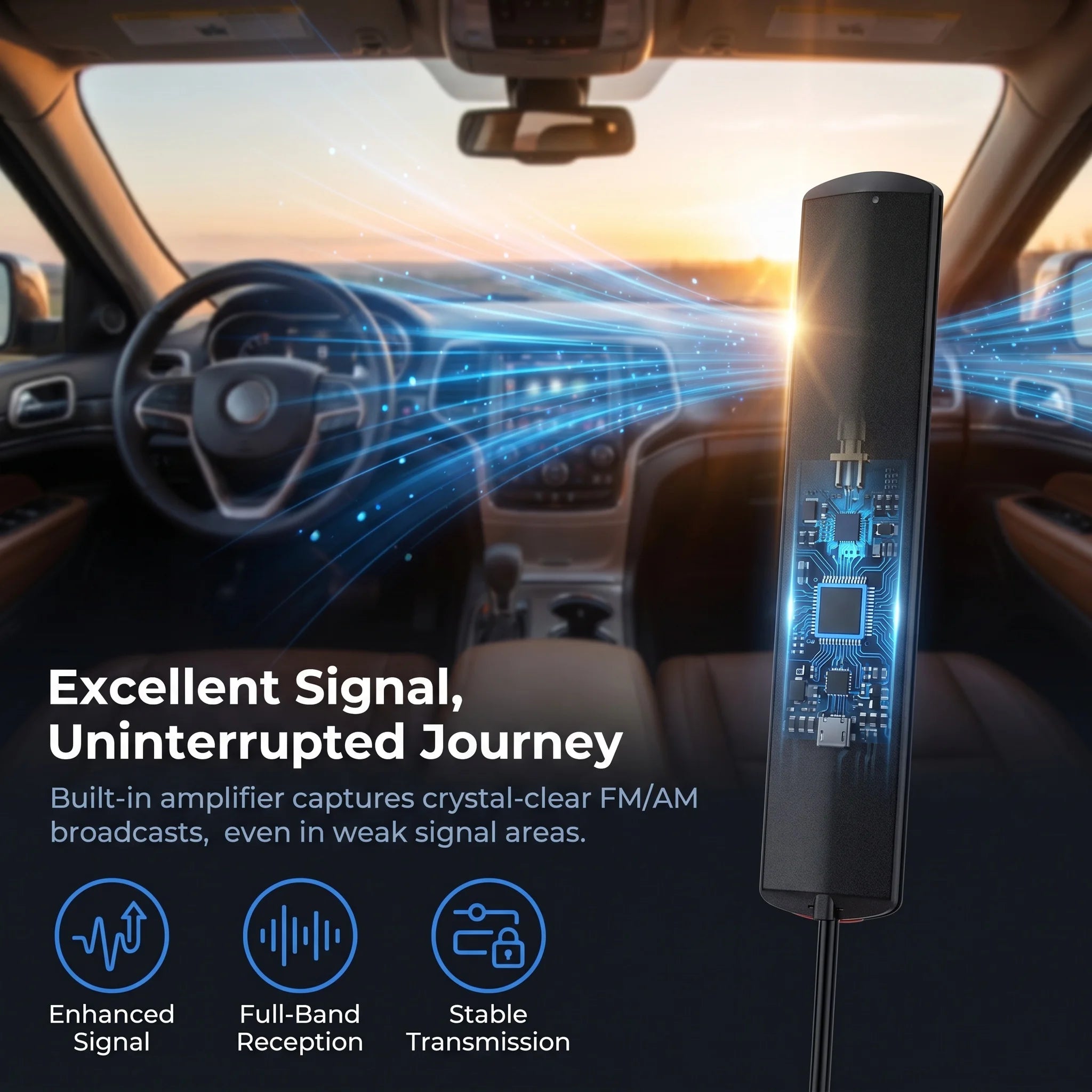 Antena FM oculta para auto con amplificador 7dB y cable de 5 metros