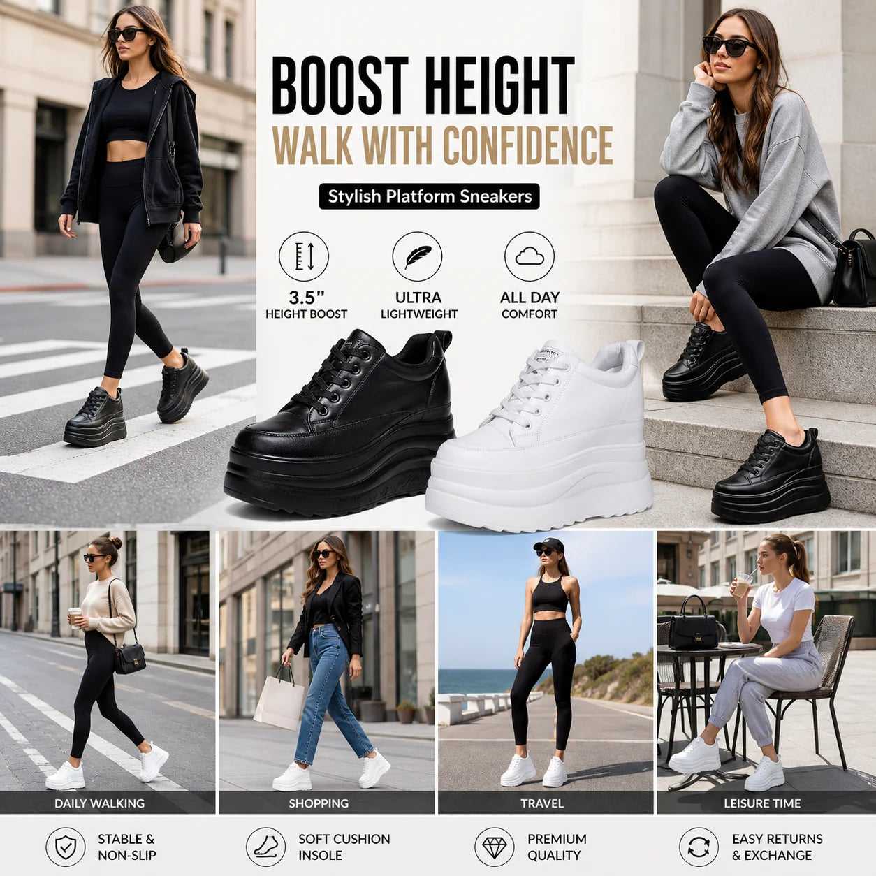 Zapatos deportivos Fujin con plataforma alta de 13 cm, zapatos planos con cuña, zapatillas gruesas, informales, cómodas, de alta gama, para caminar en otoño, 5 pulgadas