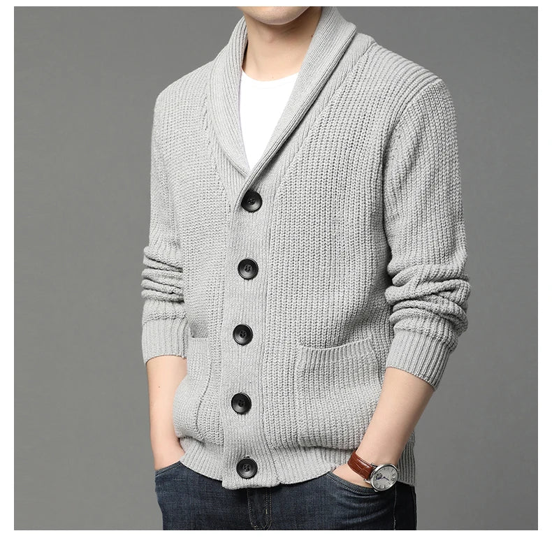 Suéter grueso de lana de gama alta para hombre, Chaqueta de punto de Cable, abrigos casuales, marca de moda coreana, otoño, invierno, 2021