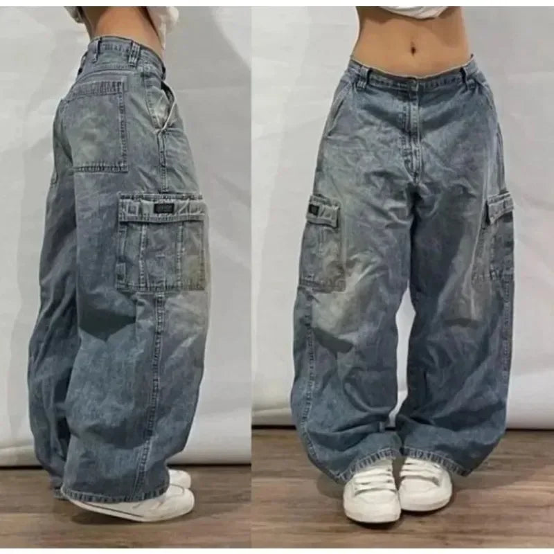 Pantalones Vaqueros Holgados Vintage de Pierna Ancha Y2K para Mujer
