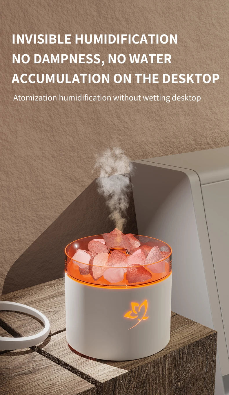 Máquina de aromaterapia de piedra de sal de cristal, lámpara de atmósfera colorida, humidificación por atomización, adecuada para oficina y dormitorio