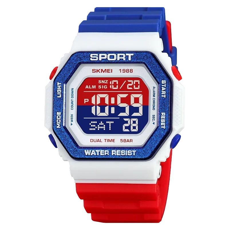 Reloj deportivo Digital SKMEI 1988 para Hombre, pantalla LED, relojes de pulsera militares con cuenta atrás, Reloj impermeable para Hombre 1628