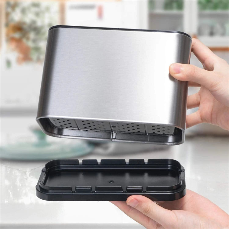 LMETJMA Organizador de cubiertos Caddy para cubiertos, estante de secado de utensilios de acero inoxidable, soporte para cubiertos con 4 compartimentos divididos