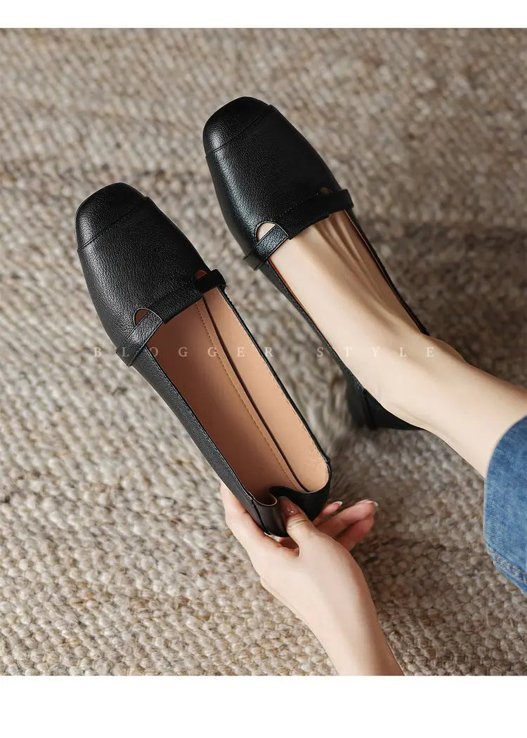 Zapatos Mary Jane vintage de cuero suave para mujer de otoño 2025, tacón grueso, suela suave cómoda, elegante y versátil