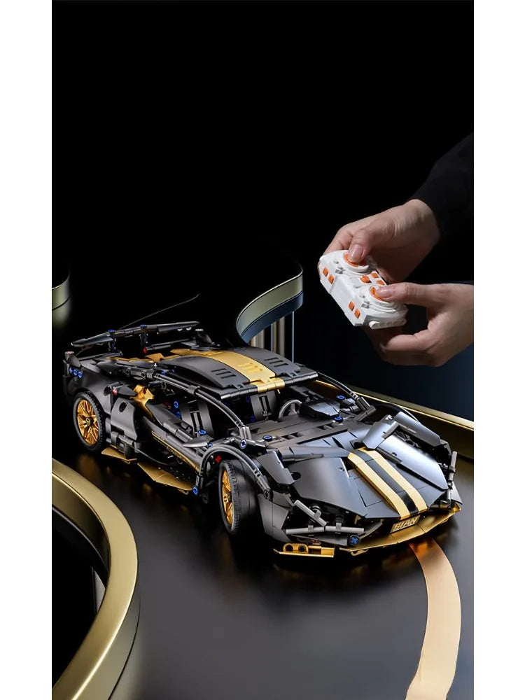 Tecnología 1:14 supercoche negro, bloques de construcción de carreras, coche de ladrillo ensamblado, juguete para regalo para niños, regalo de cumpleaños