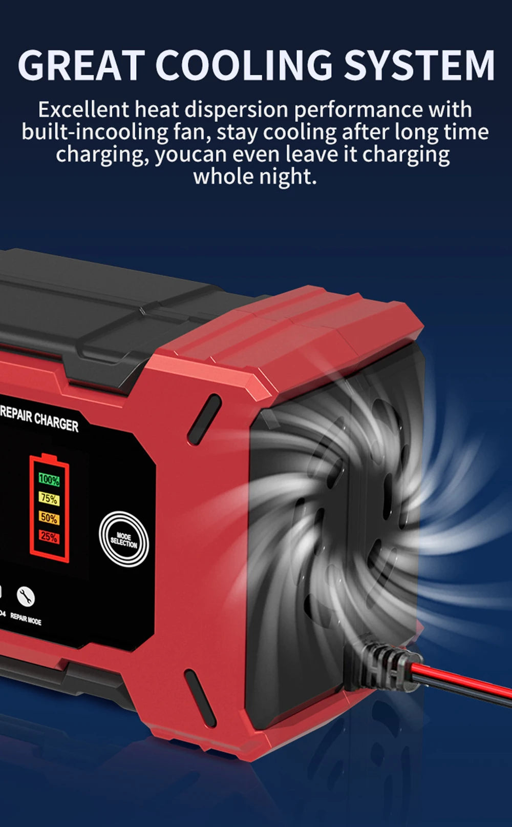 Cargador de batería inteligente 12V 6A con reparación por pulsos para autos y motos