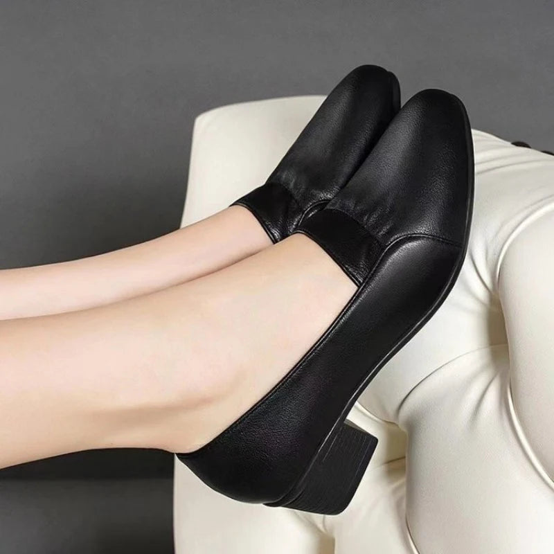Zapatos de Trabajo para Mujer: Mocasines Ligeros y Transpirables con Tacón Cuadrado, Calzado de Oficina de PU Suave, Ideal para Uso Diario y Desplazamientos