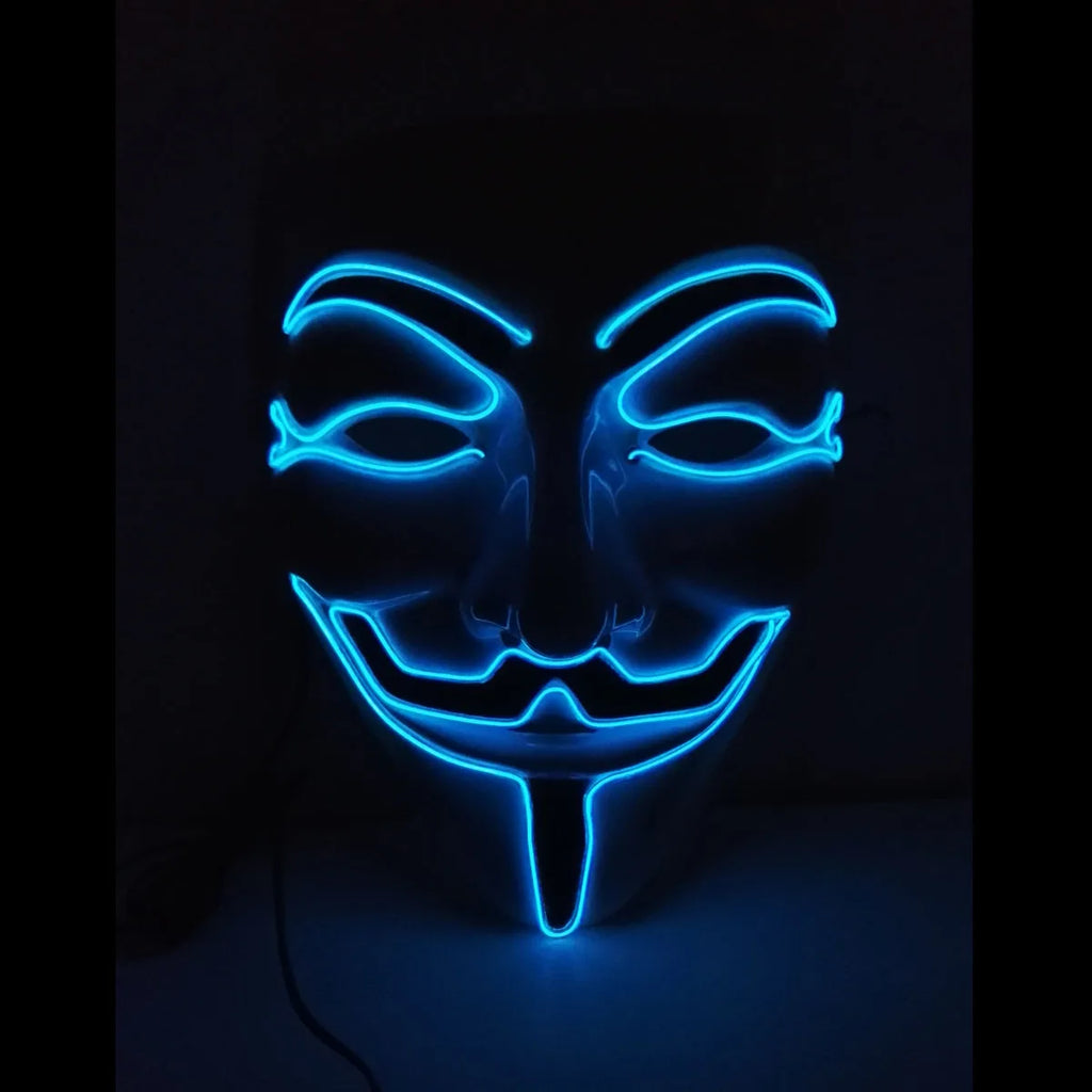 Máscara LED de Vendetta para Halloween, Discoteca, Carnaval, Fiesta, Decoración, Cosplay, Máscara Brillante de Guy Fawkes