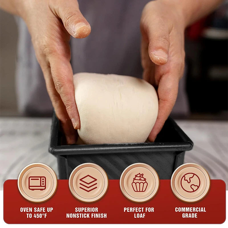 LMETJMA-artén para pan Pullman con tapa, 1 lb, sartén antiadherente para pan, caja para tostadas corrugada rectangular de acero al carbono, molde para pastel JT157