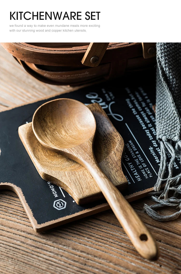 9 cucharas de madera para cocinar, utensilios de madera para cocinar con soporte para utensilios, juego de utensilios de cocina de madera de teca