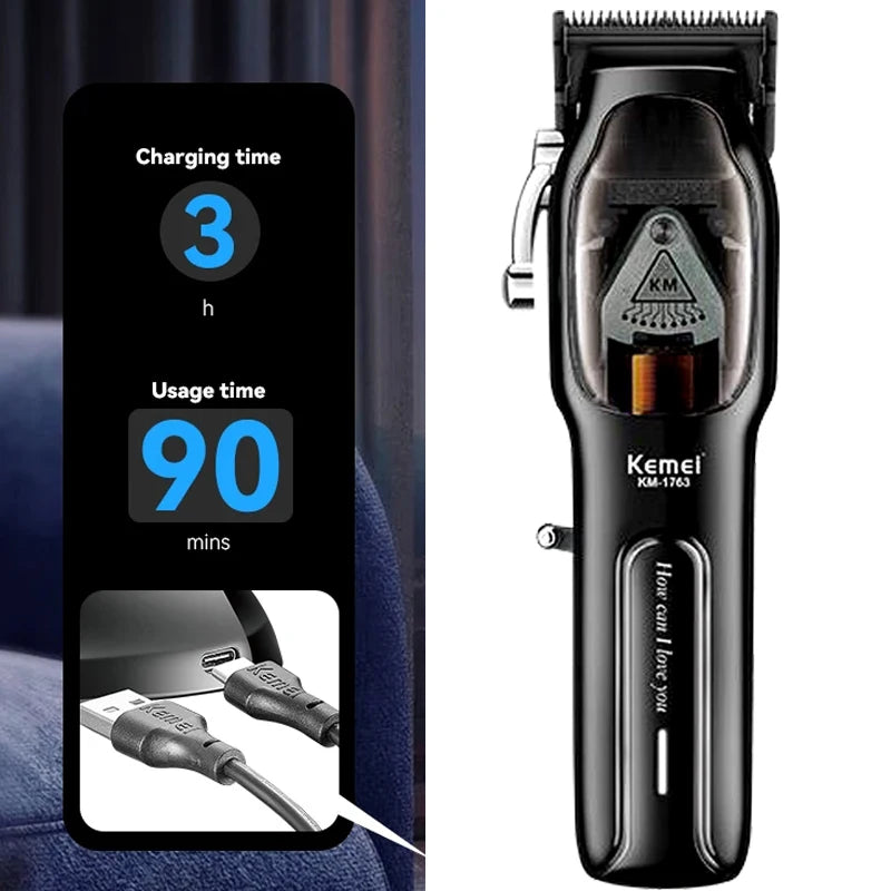 Cortadora de Pelo Kemei KM-1763, 9000 RPM Recargable