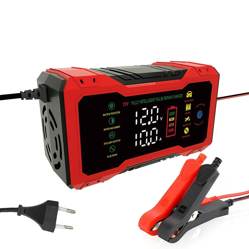 Cargador de batería inteligente para auto 12V 10A con reparación por pulsos