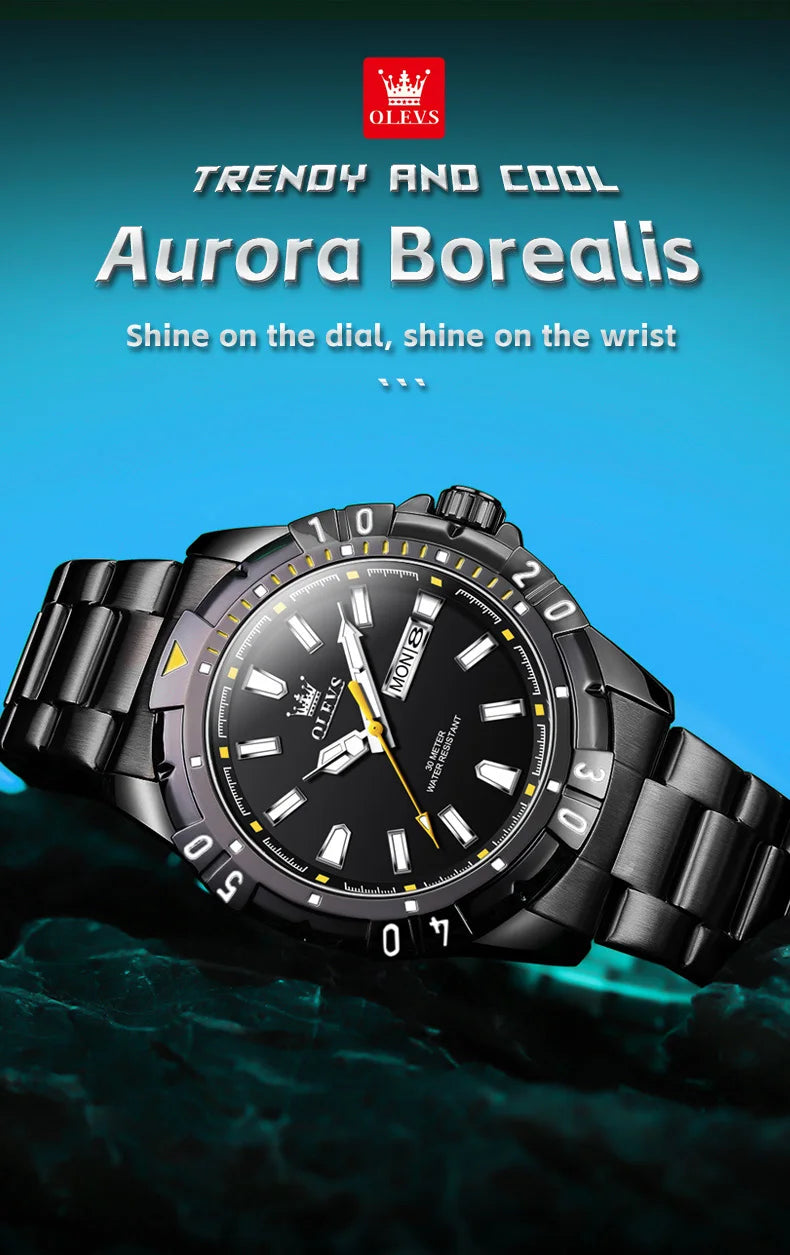 Reloj OLEVS de Cuarzo para Hombre, Resistente al Agua con Calendario Dual