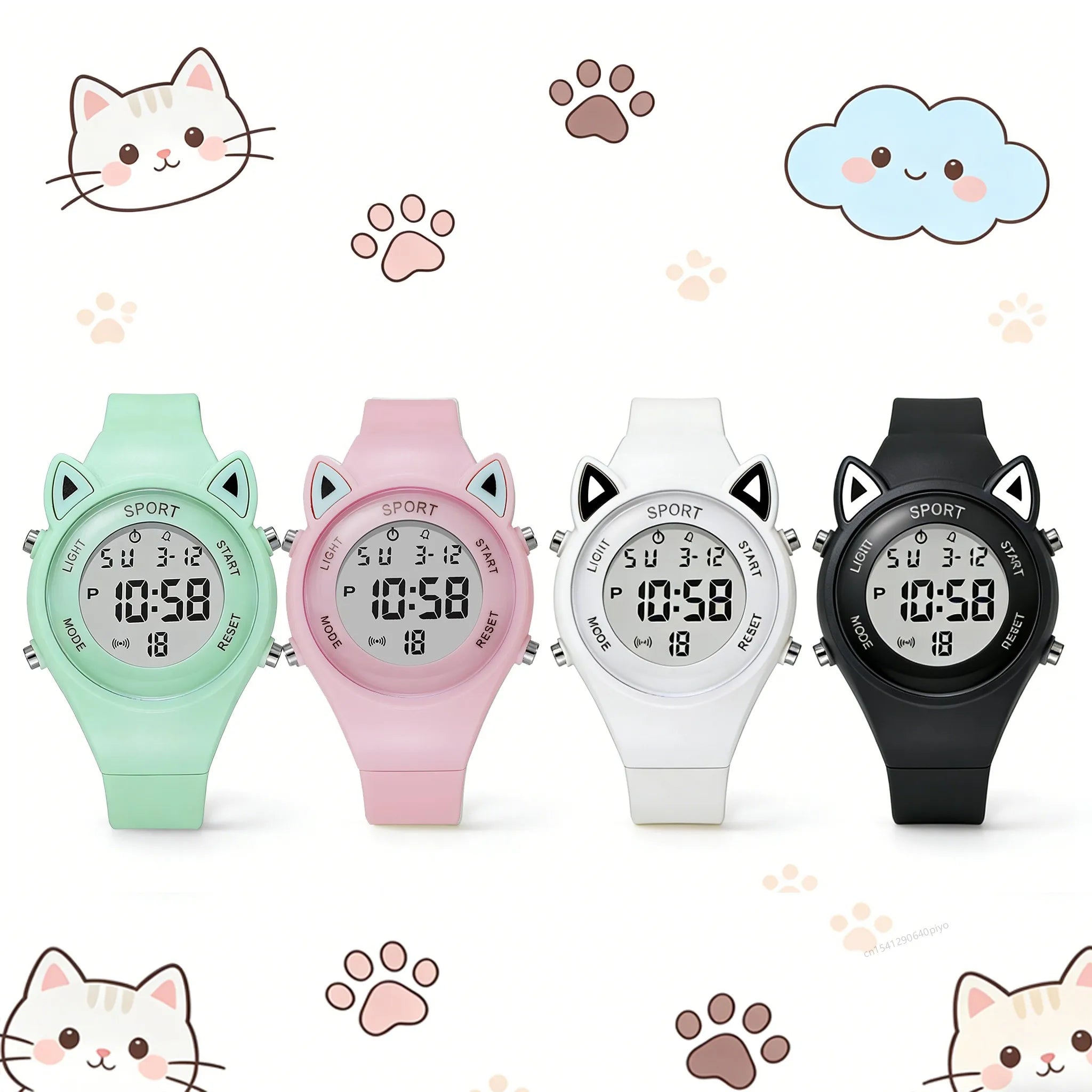 Reloj infantil con orejas de gato y pulsera, reloj digital impermeable, reloj deportivo electrónico LED para niñas, niños, estudiantes, regalo para niños