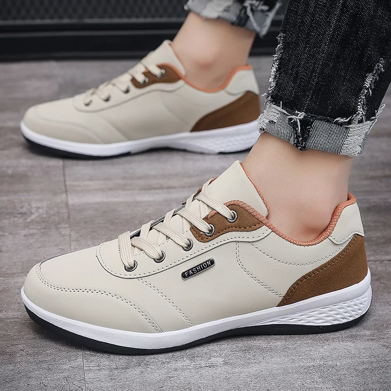 Zapatos YRZL para hombre, zapatillas impermeables para caminar para primavera y otoño, zapatos deportivos de cuero para hombre, zapatillas cómodas antideslizantes para hombre