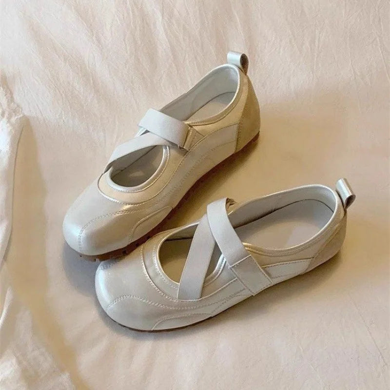 Beige púrpura champán bailarinas zapatillas de deporte mujeres punta bailarina Tabi zapatillas para caminar mujer zapatos Mary Jane calzado verano