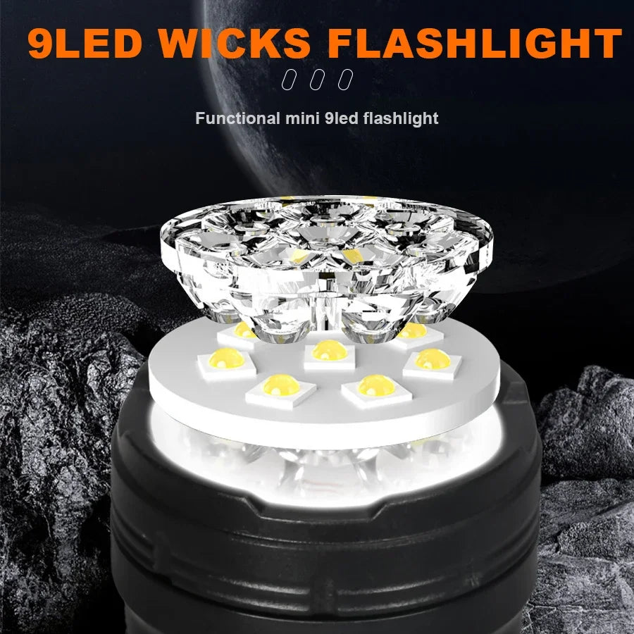 Mini Linterna LED Táctica 9 Focos para Camping
