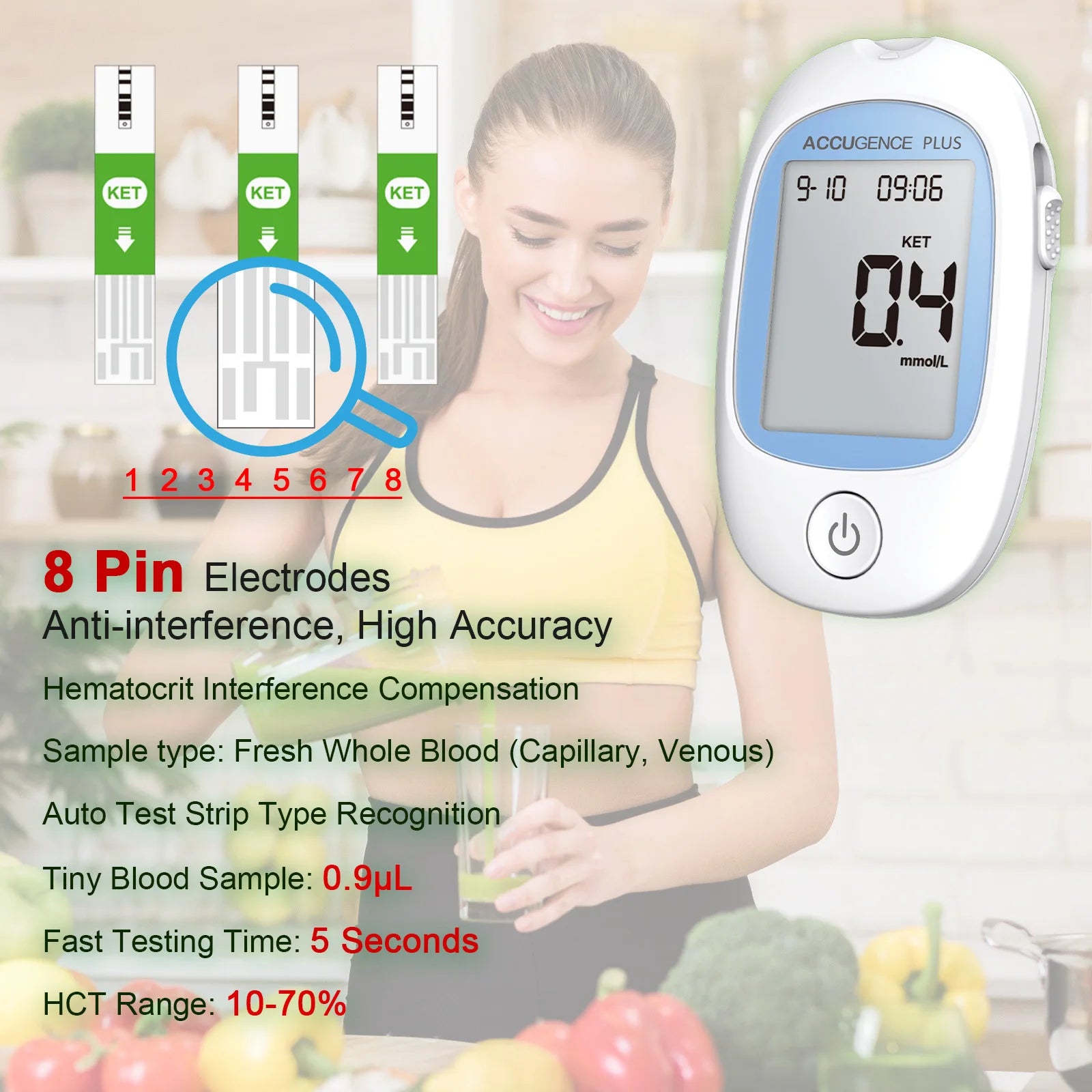 Kit medidor de cetonas en sangre con tiras reactivas para dieta keto