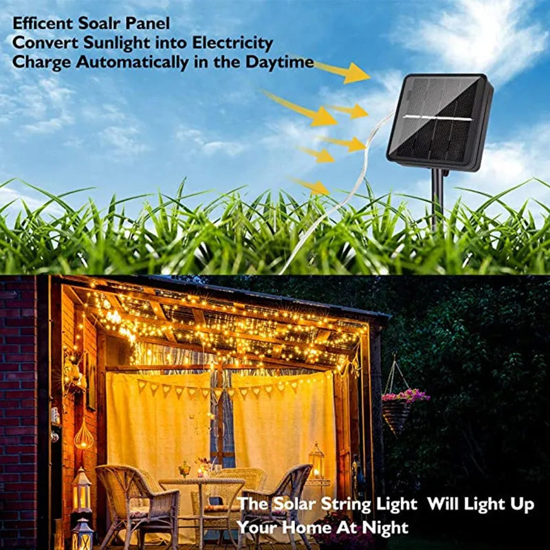 Guirnalda de luces LED solares impermeables para jardín navideño