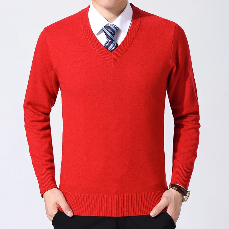 2025 nueva marca de moda suéter para hombre jersey con cuello en V jerséis ajustados tejido grueso cálido otoño estilo coreano ropa Casual para hombre