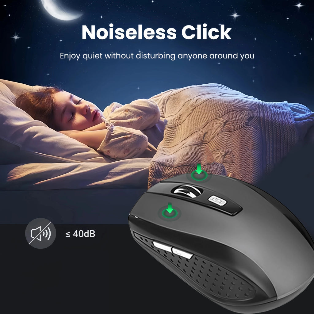 Ratón inalámbrico de 2,4G, ratón para juegos de 6 teclas, ratón silencioso ergonómico, ratón óptico de oficina de 1600DPI para PC, portátil, MacBook y Windows