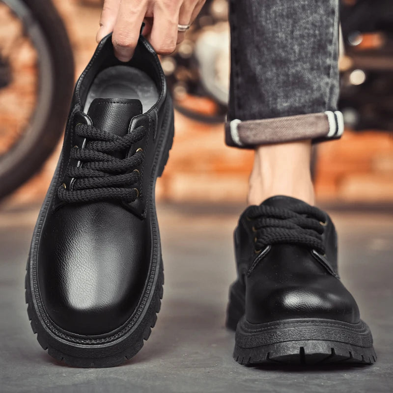 Alta calidad, zapatos informales de cuero para negocios, cómodos zapatos italianos de fondo grueso para hombre, zapatos Oxford antideslizantes para exteriores