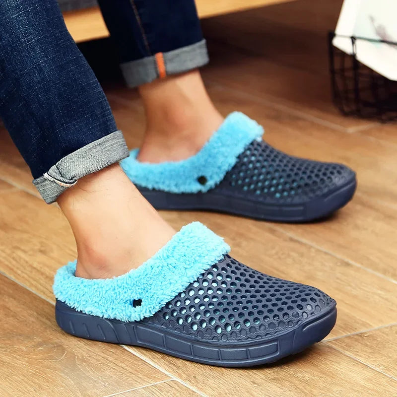 YRZL Zapatillas de invierno para hombre y mujer, zapatos cálidos para interiores, Pantoffels de algodón antideslizantes, zuecos informales, zapatillas de suelo para casa sin cordones para hombre
