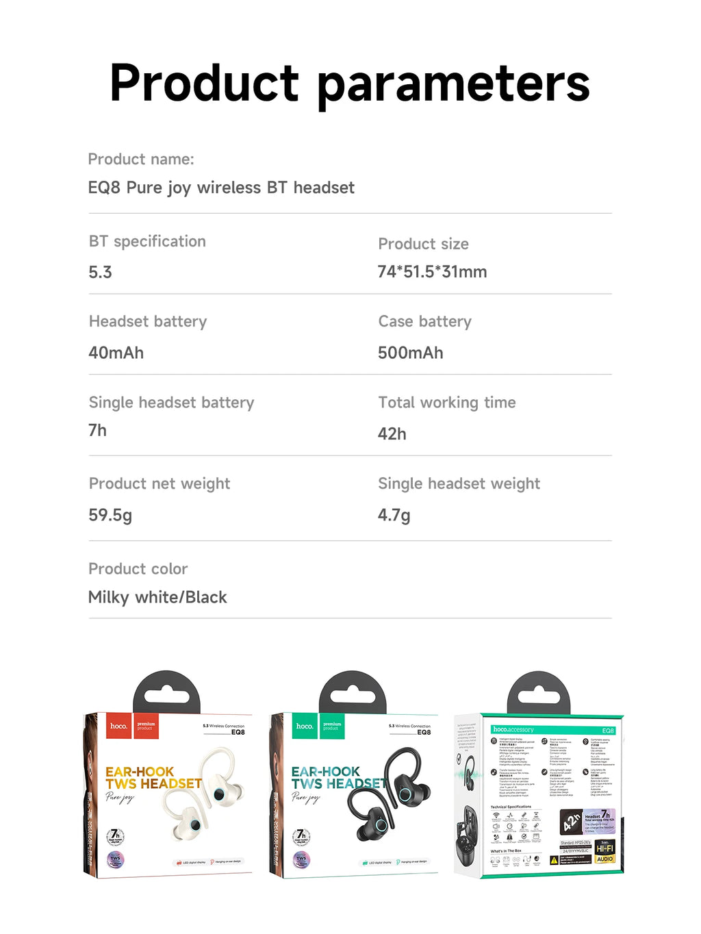 HOCO EQ8 Auriculares Bluetooth 5.3 Pantalla LED HiFi