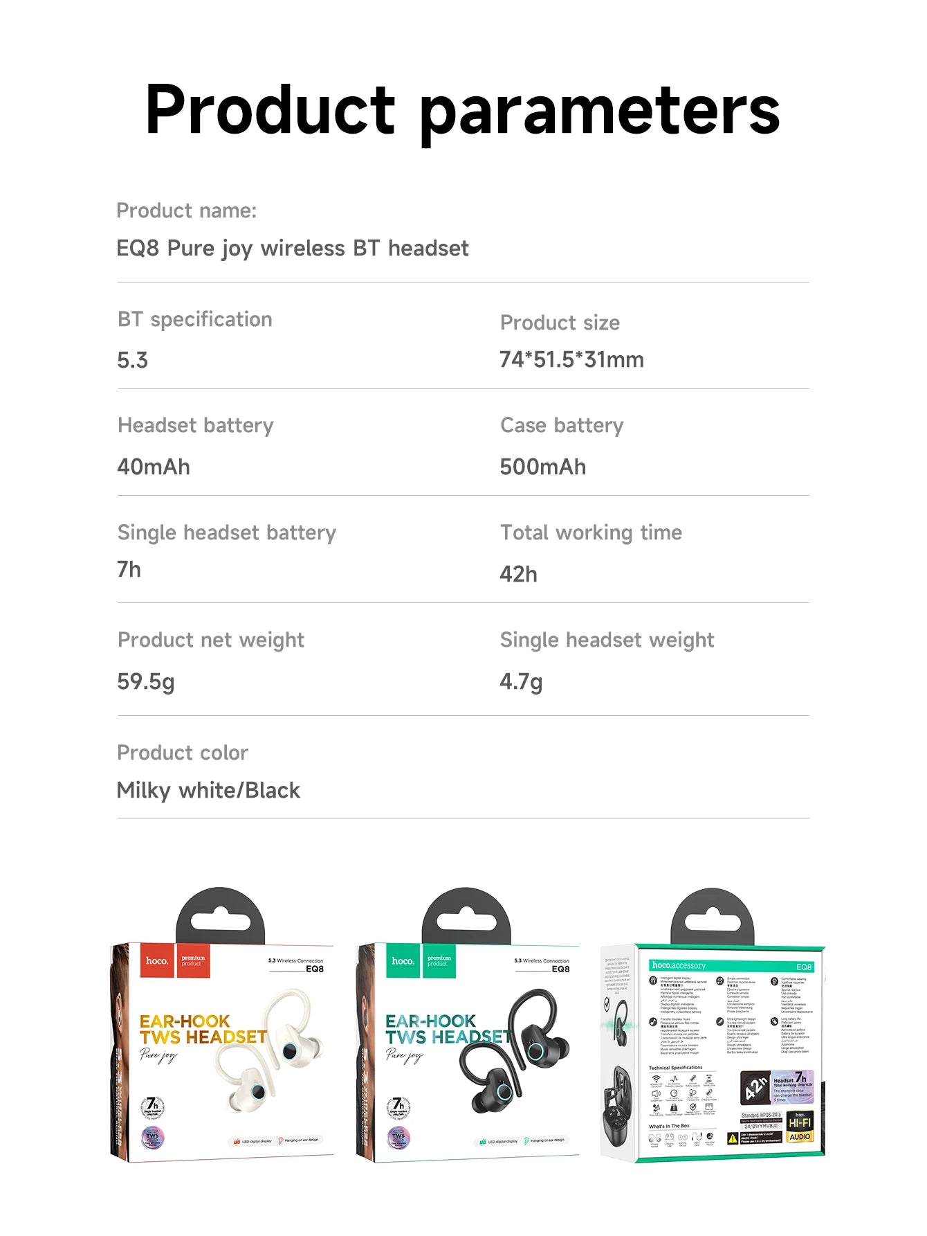HOCO EQ8 Auriculares Bluetooth 5.3 Pantalla LED HiFi