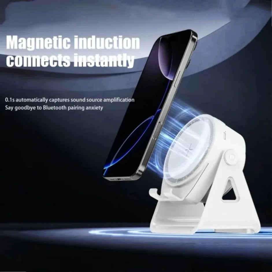 Cargador Inalámbrico 5 en 1 con Altavoz Bluetooth, Soporte para Teléfono, Plegable, Ajustable, RGB, Soporte de Escritorio para iPhone 17, 16 y Samsung