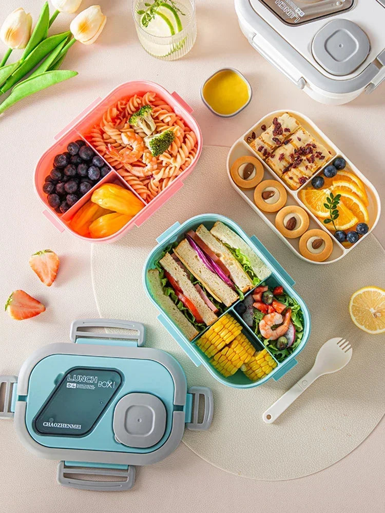 Fiambrera portátil con compartimento, caja con asa de transporte Bento de paja de trigo, contenedores de vajilla reutilizables, contenedores de comida para aperitivos y comida