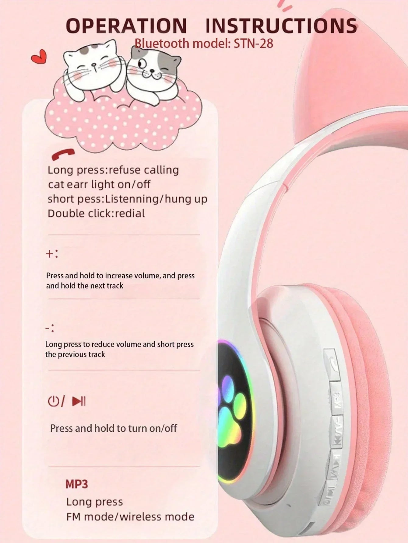 Auriculares Inalámbricos Gamer con Orejas de Gato RGB y Micrófono