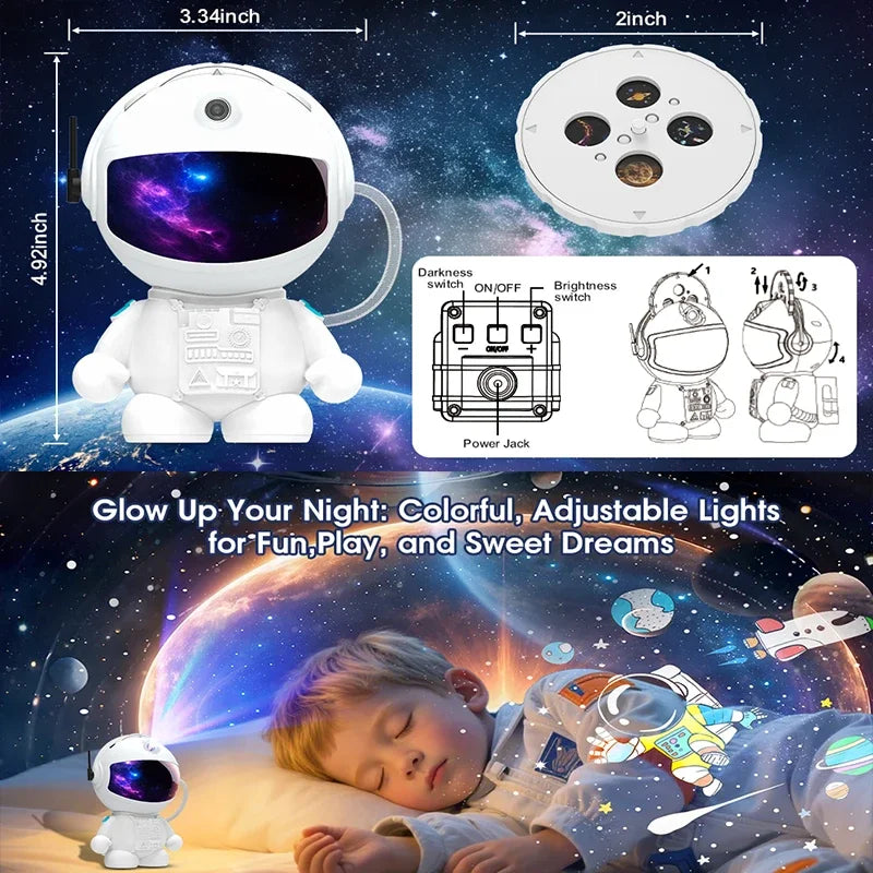 Proyector de luz nocturna Space Galaxy, diseño de astronauta ultraHD, 12 discos de película, pantalla LED con brillo ajustable