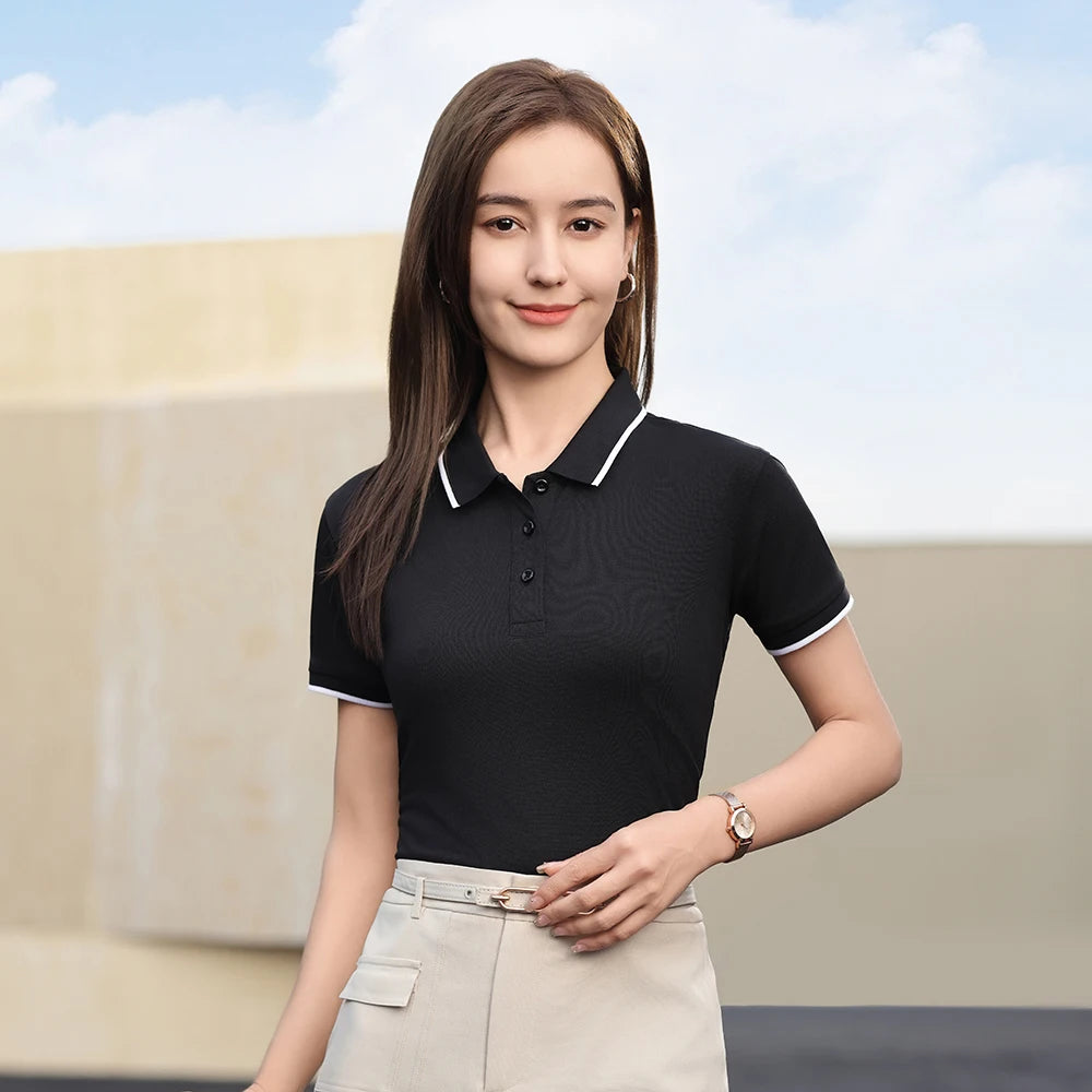 Camiseta de Seda Helada con Cuello Polo para Mujer