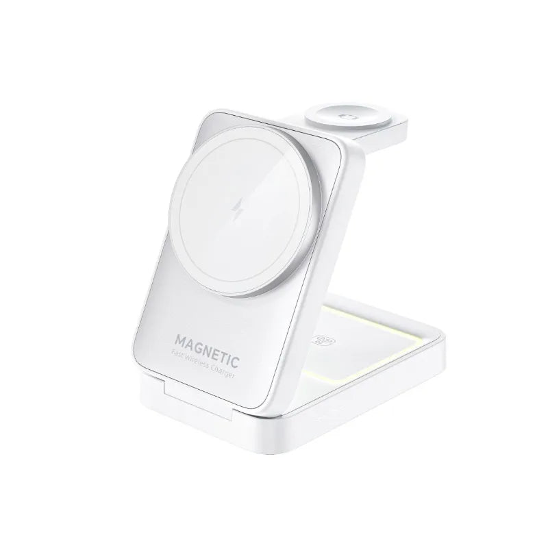 Soporte de Carga Inalámbrico Magnético 3 en 1 Plegable para Magsafe iPhone 16 15 14 13 Apple Watch 2-9 Airpods Pro, Estación de Carga Rápida
