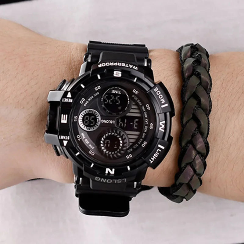 Reloj Digital negro YIKAZE para hombres, relojes deportivos, cronógrafo impermeable para exteriores, reloj de mano G, reloj de pulsera para estudiantes de choque de infantería