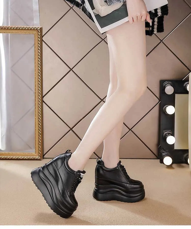 Zapatos deportivos Fujin con plataforma alta de 13 cm, zapatos planos con cuña, zapatillas gruesas, informales, cómodas, de alta gama, para caminar en otoño, 5 pulgadas