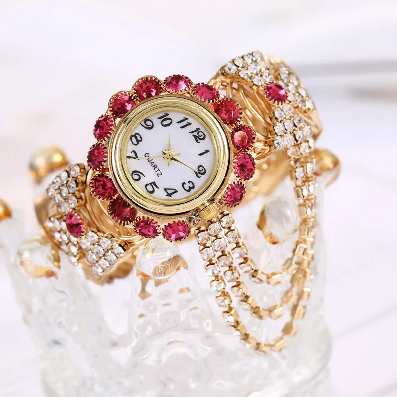 Reloj de Cuarzo de Lujo con Brazalete Dorado Mujer