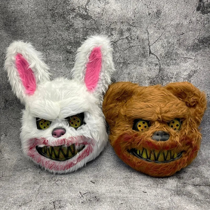 Máscara LED brillante de conejo sangriento para cosplay, disfraz de Halloween, aterrador disfraz de asesino, máscara de oso sangriento, accesorio de disfraz de terror para carnaval y mascarada.