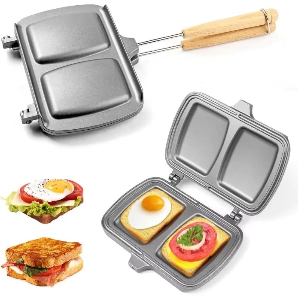 Plancha de doble cara para sándwiches, queso a la parrilla, sartén antiadherente de doble cara extraíble para desayuno, sándwiches