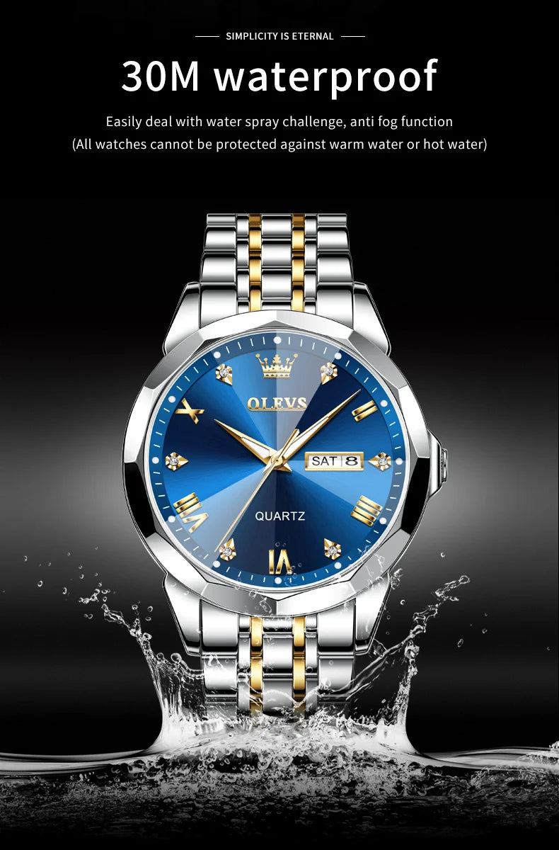 Reloj de Cuarzo OLEVS para Hombre con Acero Inox y Doble Calendario