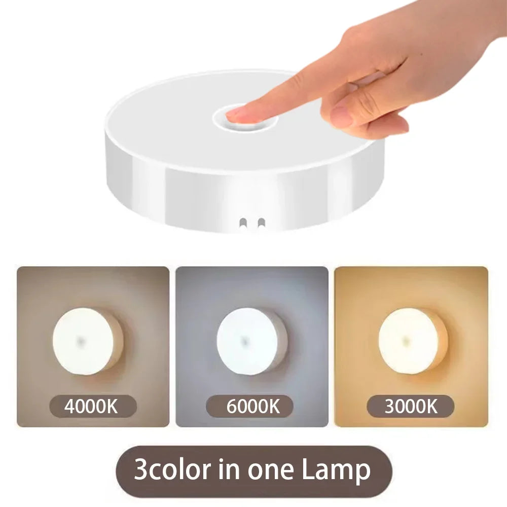 Luz nocturna recargable por USB, interruptor de botón para armario de cocina, lámpara de armario, escalera, luces LED inalámbricas para armario