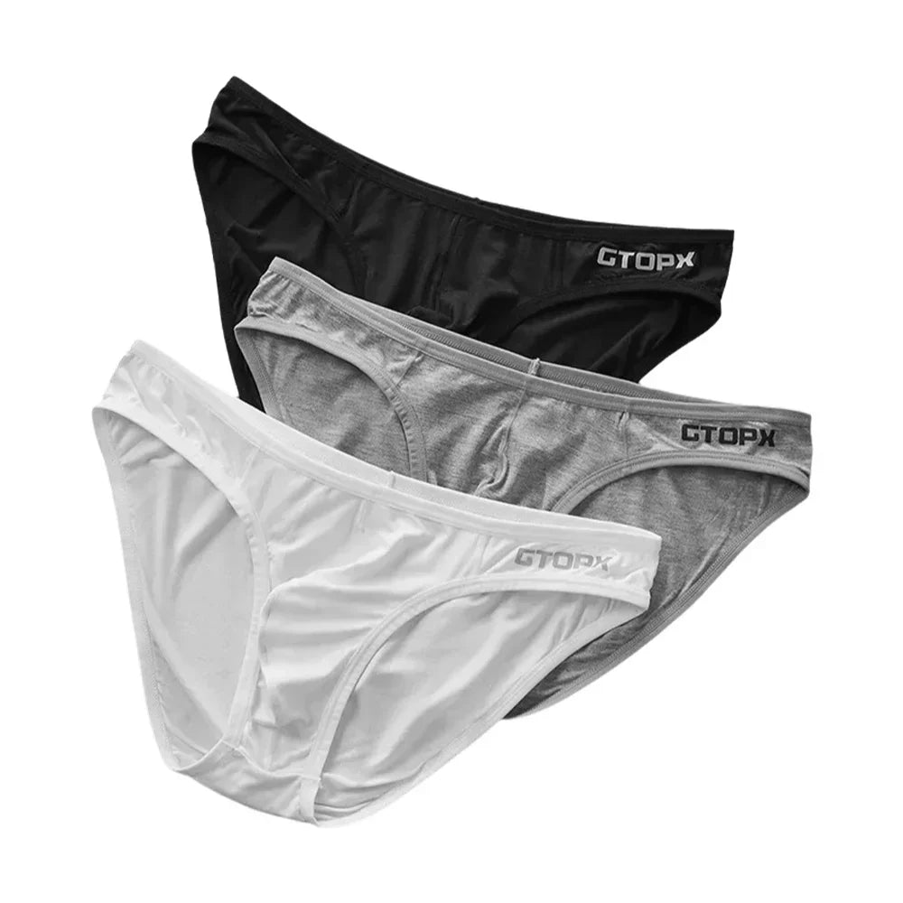 Paquete de 3 calzoncillos para hombre, calzoncillos de cintura baja, bolsa convexa en U, Bikini Sexy cómodo que absorbe la humedad para hombre