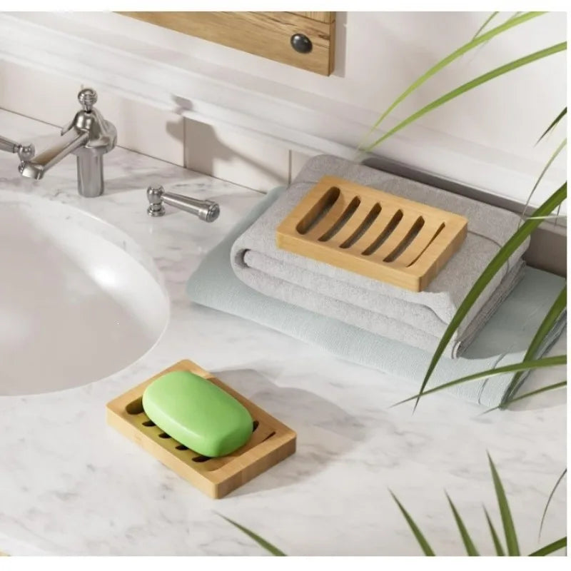 Juego de Jaboneras de Bambú Natural con Bandeja Autodrenante, Diseño Rústico y Elegante para Baño, Cocina, Fregadero, Jabón en Barra