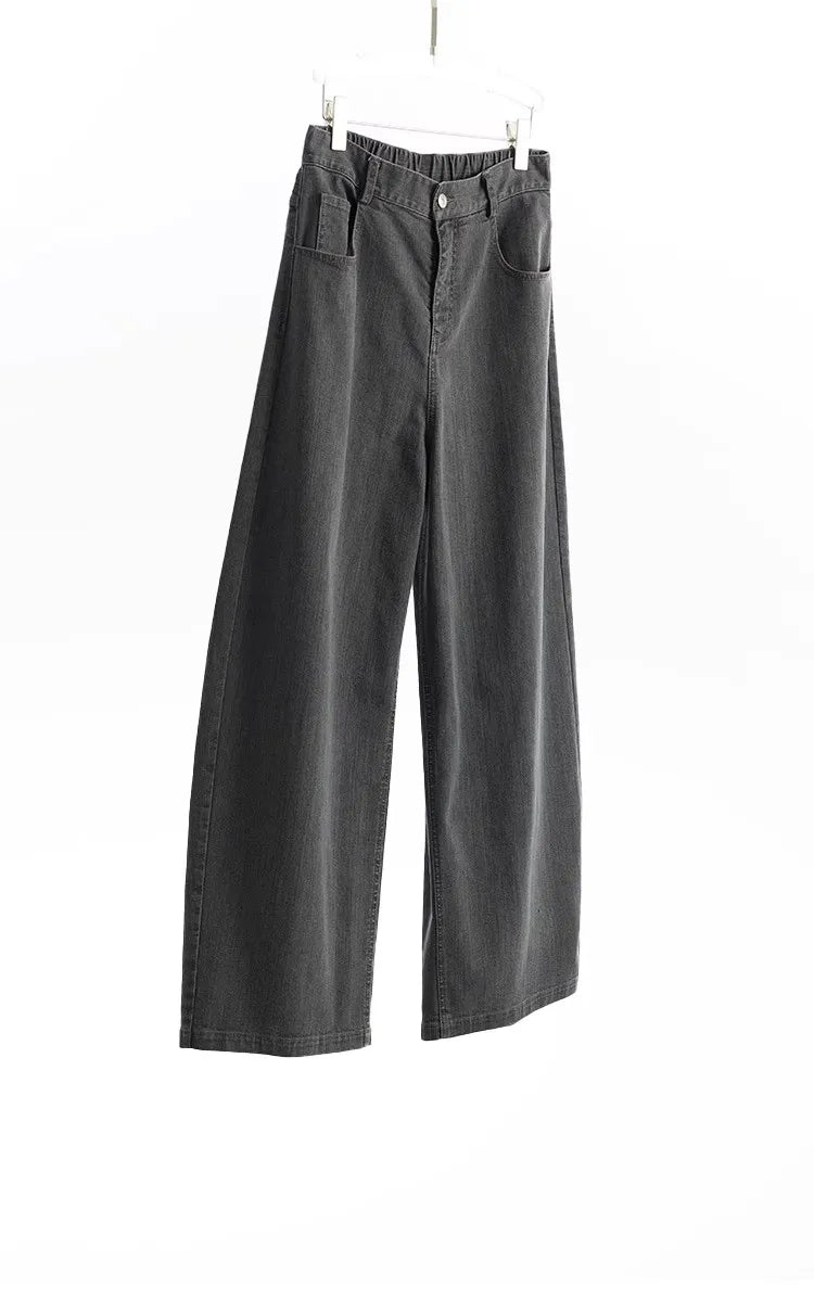 Jeans Americanos Retro de Cintura Alta para Mujer, Pierna Ancha con Acabado Desgastado