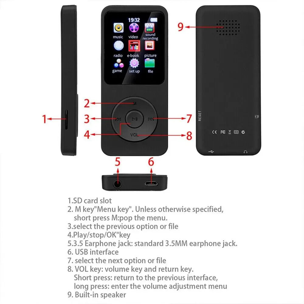 Reproductor MP3 MP4 Bluetooth con Pantalla TFT y E-book