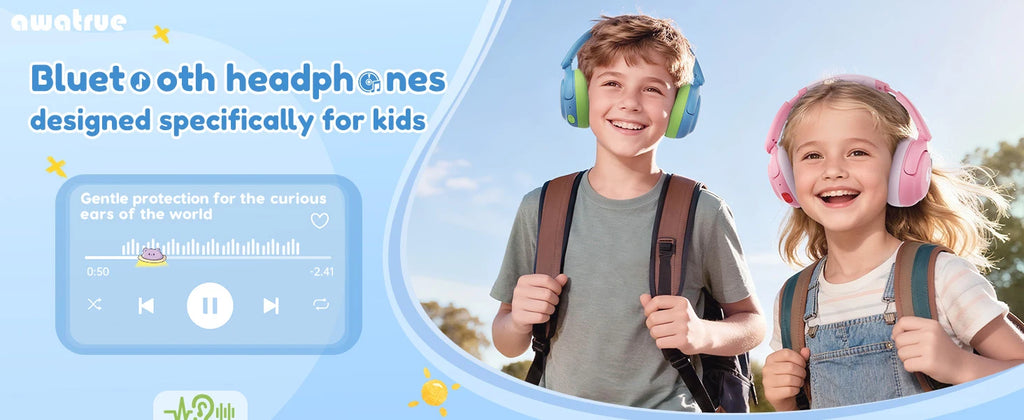 Awatrue-auriculares Bluetooth 5,4 para niños, cascos supraaurales inalámbricos ligeros con volumen seguro de 85dBA para IPad/reproductor YOTO/tableta/escuela