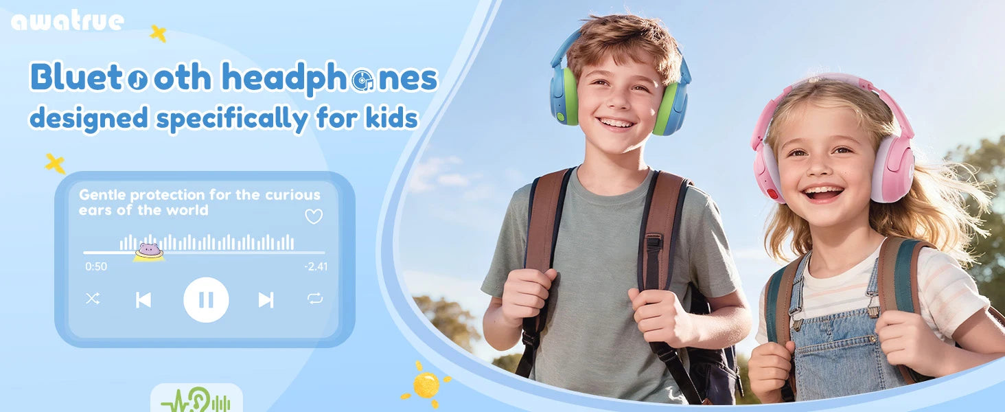 Awatrue-auriculares Bluetooth 5,4 para niños, cascos supraaurales inalámbricos ligeros con volumen seguro de 85dBA para IPad/reproductor YOTO/tableta/escuela