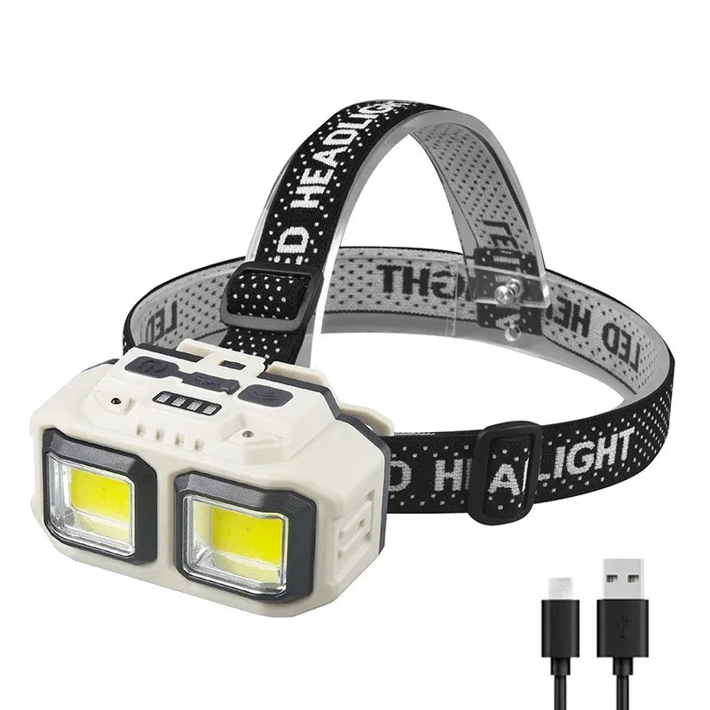 Linterna Frontal LED COB Recargable USB para Camping y Pesca